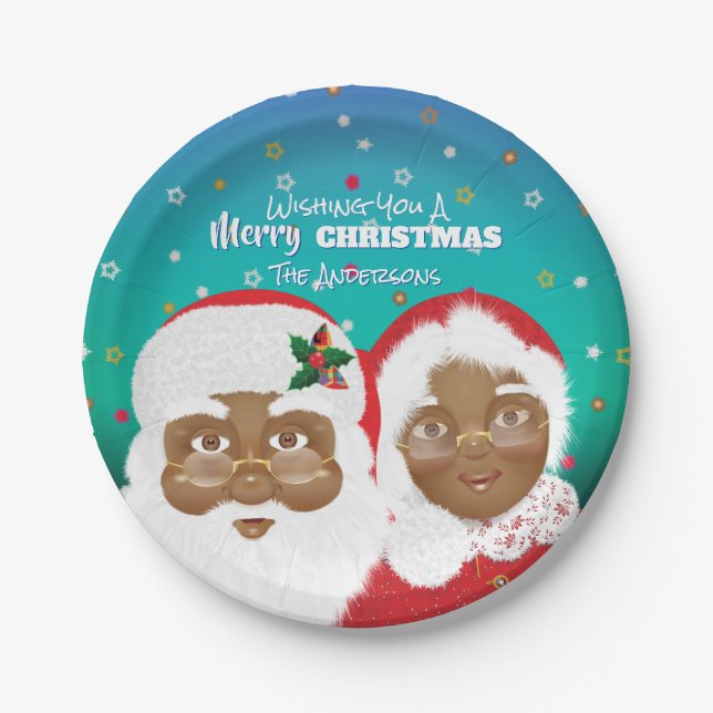African American Santa and Mrs Claus Paper Plates (Front)