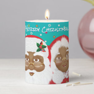 African American Santa and Mrs Claus Pillar Candle