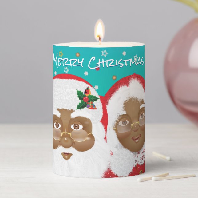 African American Santa and Mrs Claus Pillar Candle (In Situ)