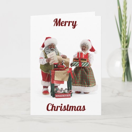 AFRICAN AMERICAN SANTA AND MRS CLAUS WISHES HOLIDAY CARD