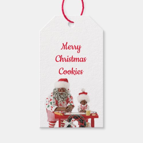 African American Santa Baking Cookies Christmas Gift Tags