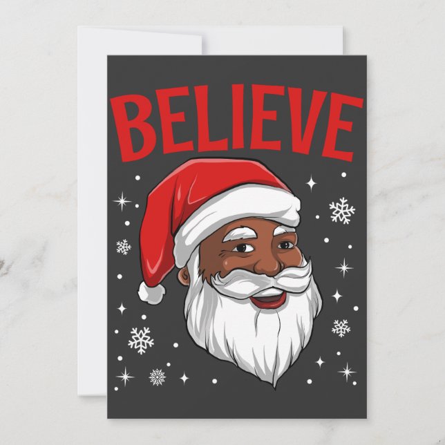African American Santa Black Christmas Believe  Thank You Card (Front)