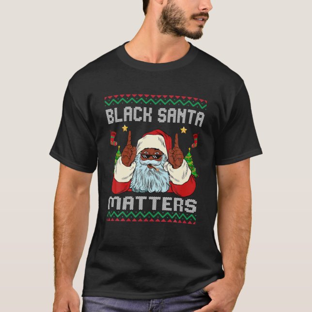 African American Santa Black Christmas Pajama Fami T-Shirt (Front)