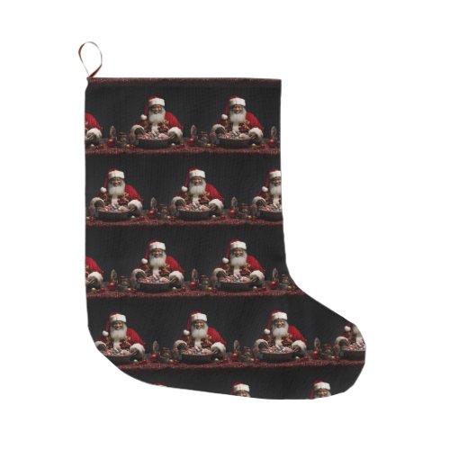 African American Santa Candy Claus  Large Christmas Stocking