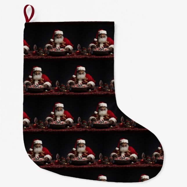 African American Santa Candy Claus  Large Christmas Stocking (Front)