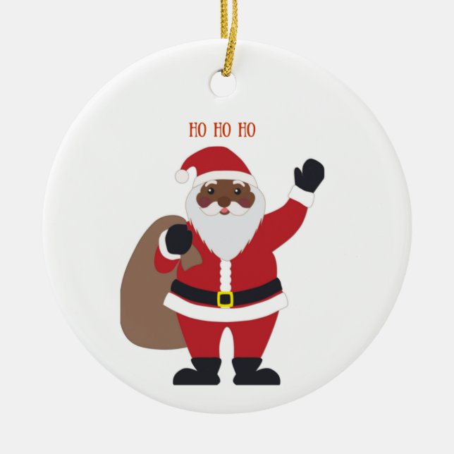 African American Santa  Ceramic Ornament (Front)