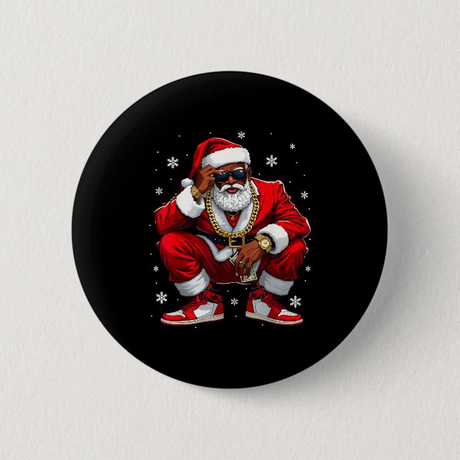 African American Santa Christmas Black Xmas Women  Button (Front)