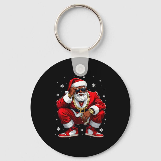 African American Santa Christmas Black Xmas Women  Keychain (Front)