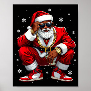 African American Santa Christmas Black Xmas Women Poster