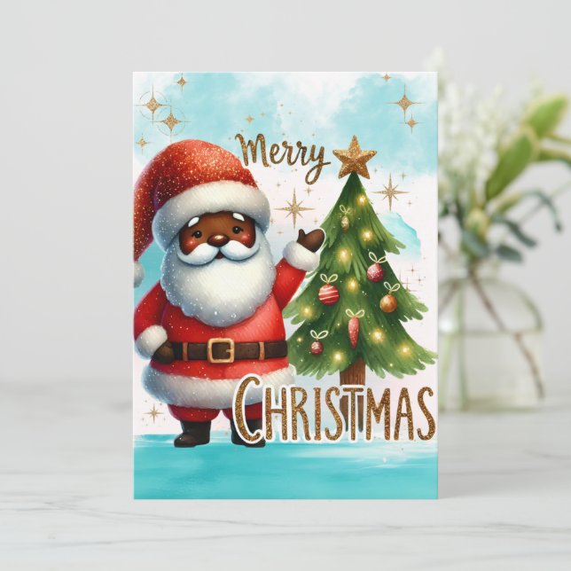 African American Santa Christmas Card (Standing Front)
