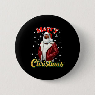 African American Santa Christmas Cool Black X-mas Button