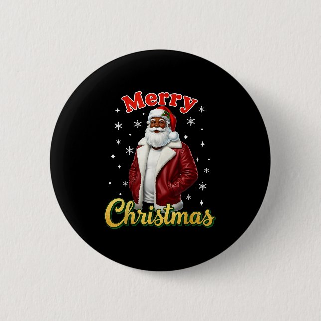 African American Santa Christmas Cool Black X-mas  Button (Front)