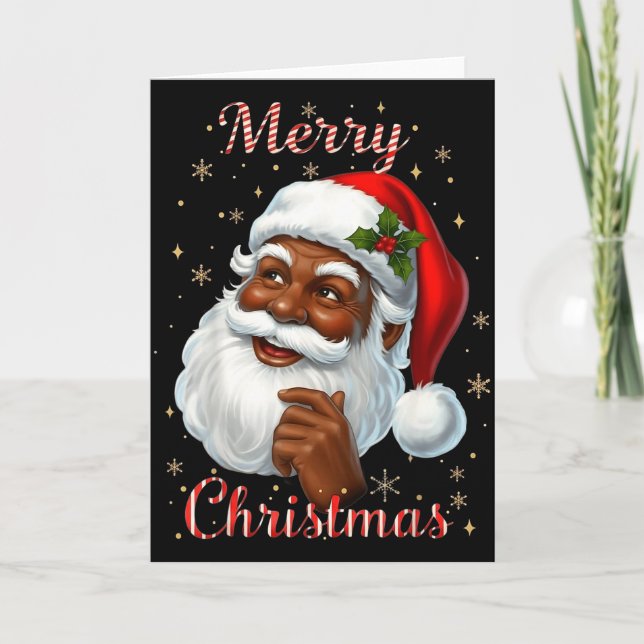 African American Santa Christmas Cool Black X-mas  Card (Front)