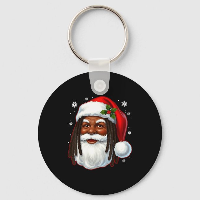 African American Santa Christmas Cool Black X-mas  Keychain (Front)