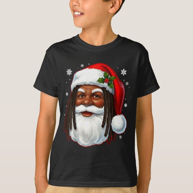 African American Santa Christmas Cool Black X-mas  T-Shirt (Front)