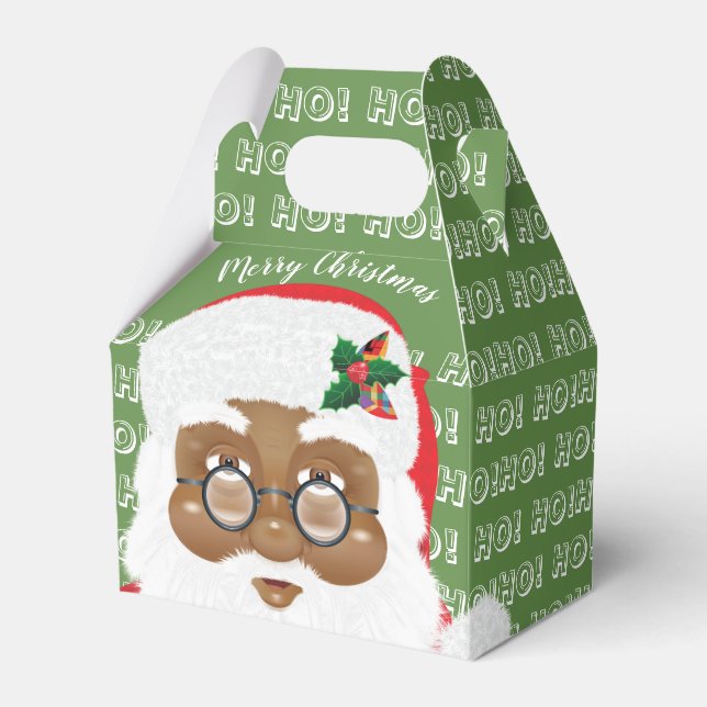 African American Santa Christmas Holiday Party Favor Boxes (Front Side)