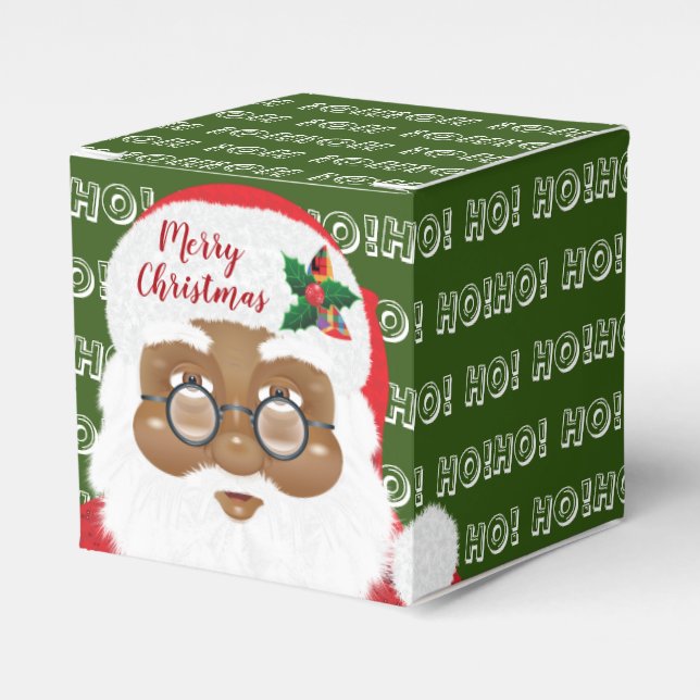 African American Santa Christmas Holiday Party Favor Boxes (Front Side)
