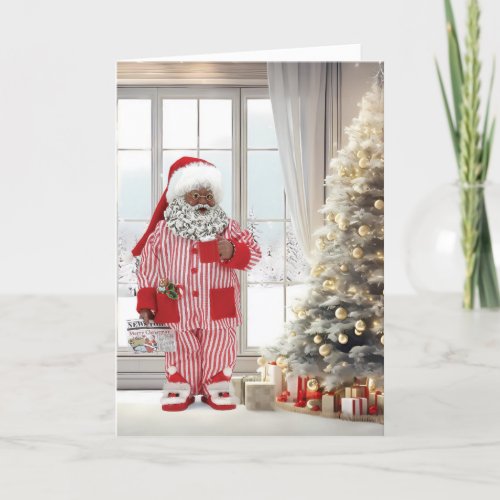 African American Santa Christmas Morn Holiday Card