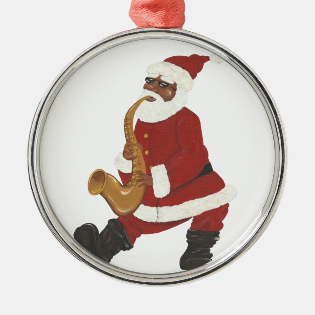 African American Santa Christmas Ornament (Front)