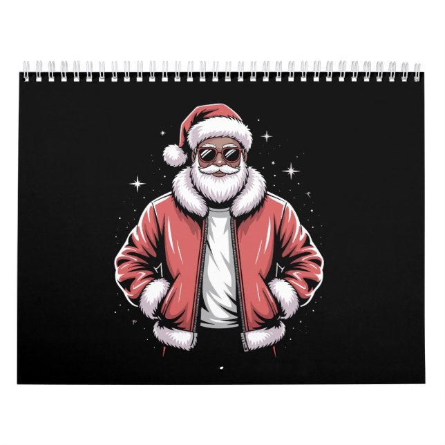 African American Santa Christmas Pajama Cool Black Calendar (Cover)