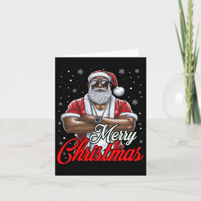 African American Santa Christmas Pajama Cool Black Card (Front)