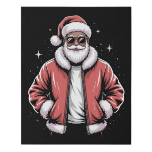 African American Santa Christmas Pajama Cool Black Faux Canvas Print