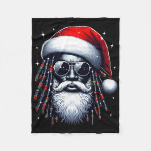 African American Santa Christmas Pajama Cool Black Fleece Blanket