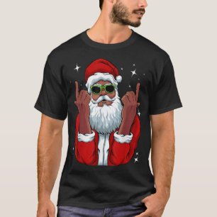 African American Santa Christmas Pajama Cool Black T-Shirt