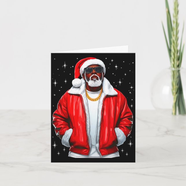 African American Santa Christmas Pajamas Cool Blac Card (Front)