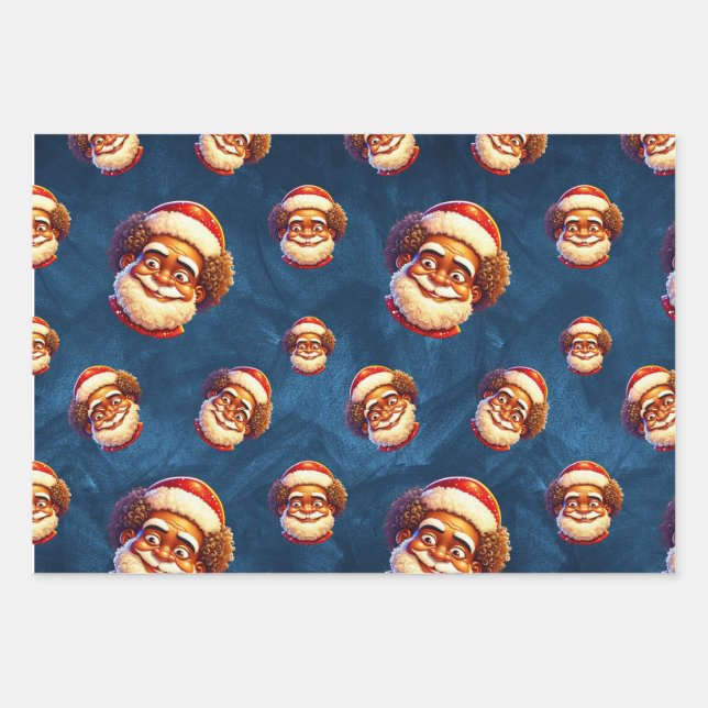 African American Santa Christmas Wrapping Paper (Front 3)