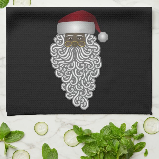  African American  Santa Claus Black Christmas  Kitchen Towel (Folded)