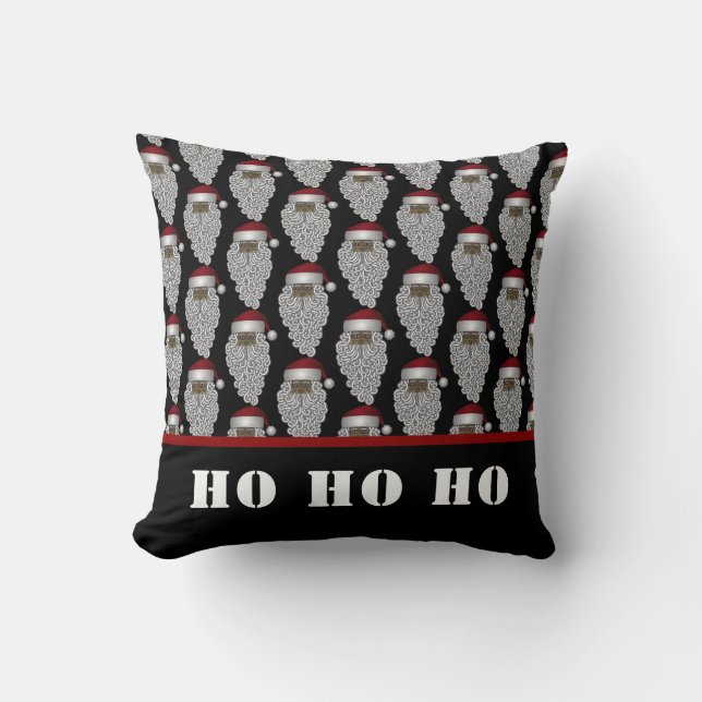 African American Santa Claus Christmas Ho Ho Ho Throw Pillow (Front)