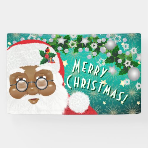 African American Santa Claus Christmas Holiday Banner
