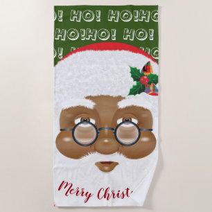 African American Santa Claus Christmas Holiday Beach Towel