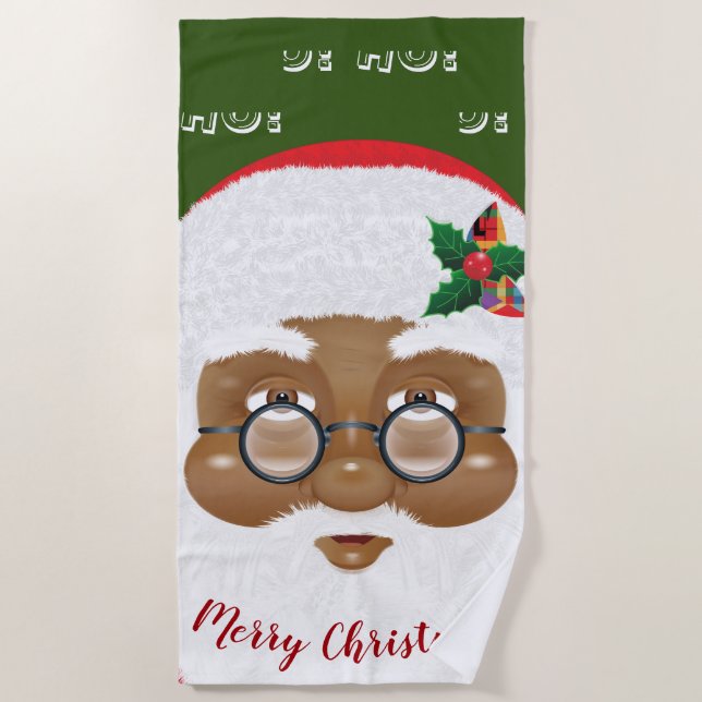 African American Santa Claus Christmas Holiday Beach Towel (Front)