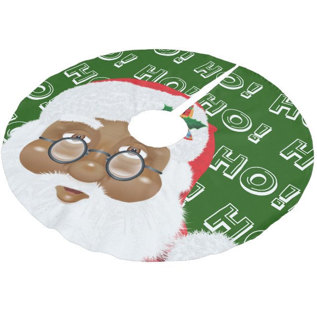 African American Santa Claus Christmas Holiday Brushed Polyester Tree Skirt (Angled)