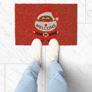 African American Santa Claus, Christmas holiday Fiber Doormat