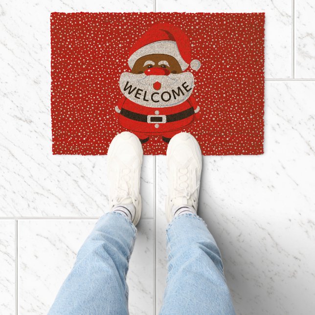 African American Santa Claus, Christmas holiday Fiber Doormat (Insitu)
