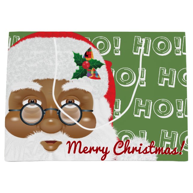 African American Santa Claus Christmas Holiday Large Gift Bag (Front)
