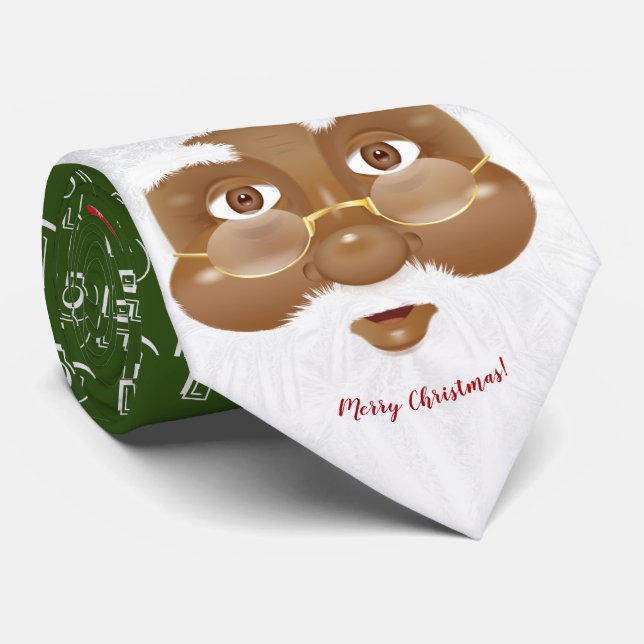 African American Santa Claus Christmas Holiday Neck Tie (Rolled)