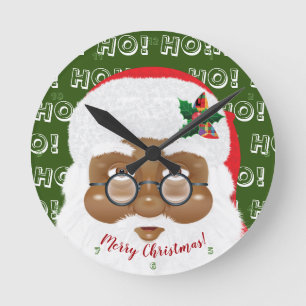 African American Santa Claus Christmas Holiday Round Clock