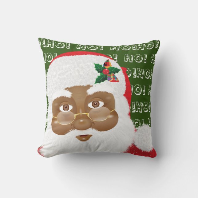 African American Santa Claus Christmas Holiday Throw Pillow (Front)