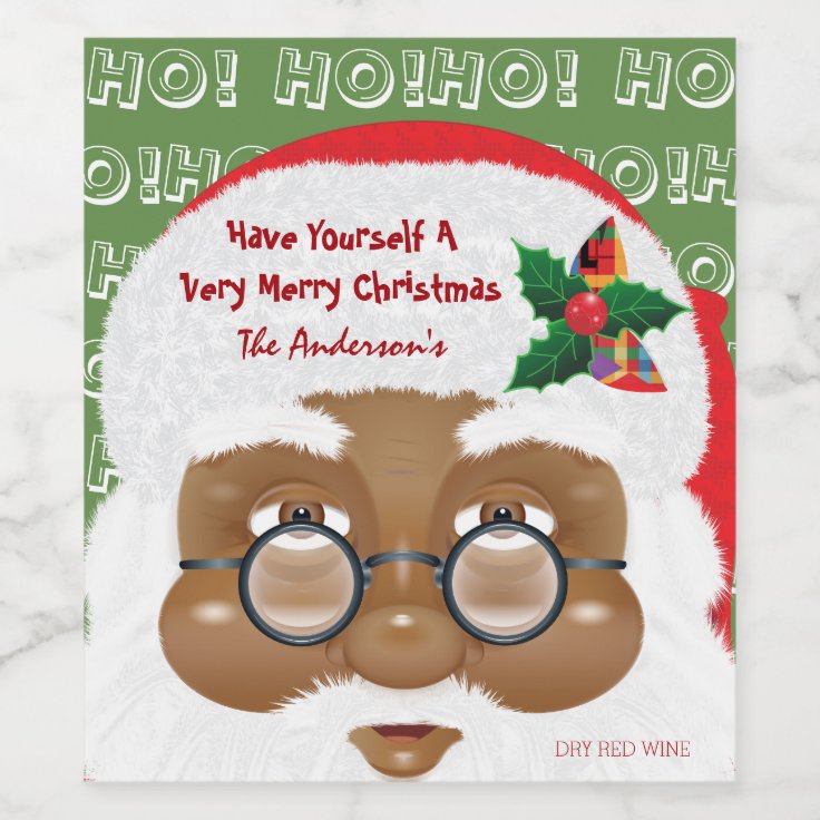 African American Santa Claus Christmas Holiday Wine Label | Zazzle