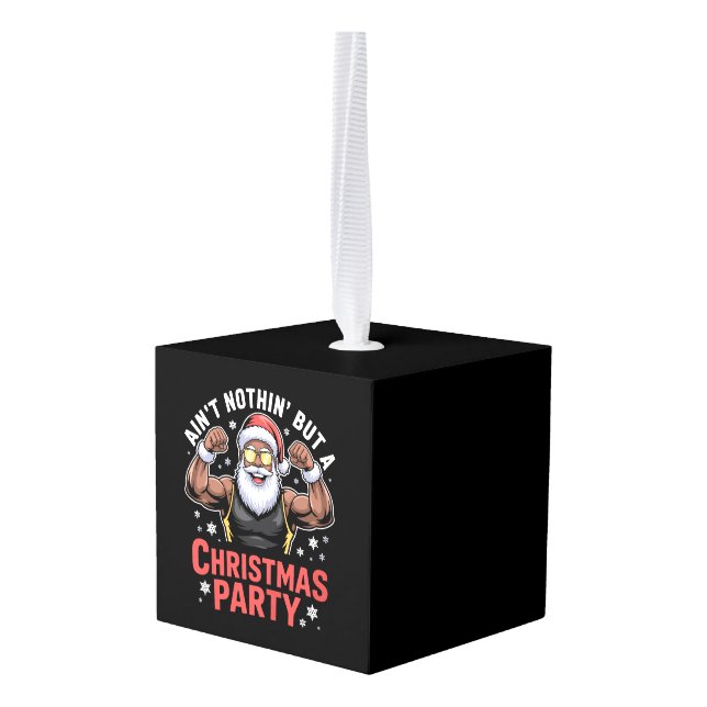 African American Santa Claus Christmas Pajama Cube Ornament (Back Angled)