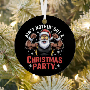 African American Santa Claus Christmas Pajama Metal Ornament