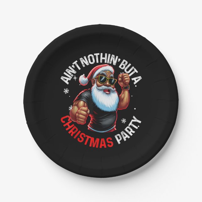 African American Santa Claus Christmas Pajama Paper Plates (Front)