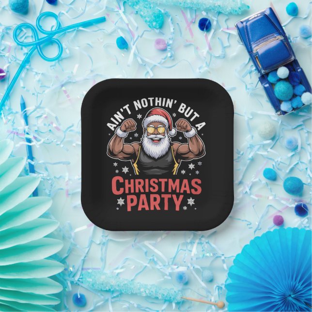 African American Santa Claus Christmas Pajama Paper Plates (Party)