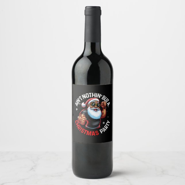 African American Santa Claus Christmas Pajama Wine Label (Front)