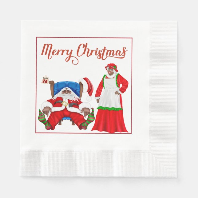 African American Santa Claus Christmas Paper Napki Napkins (Front)