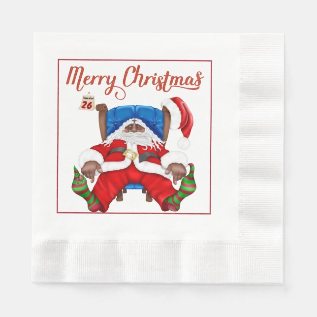 African American Santa Claus Christmas Paper Napki Napkins (Front)